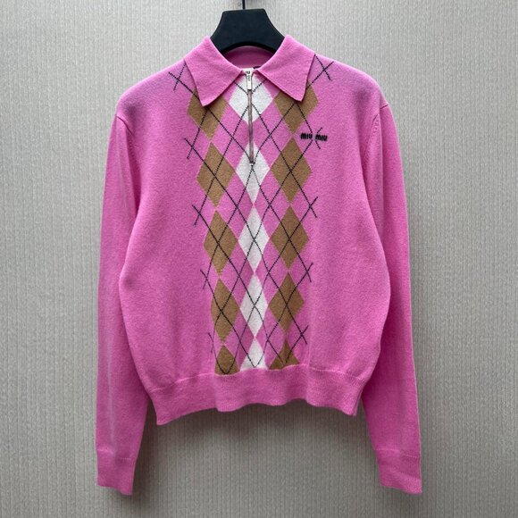 Miu Miu argyle cashmere polo sweater - Picture 4 of 11